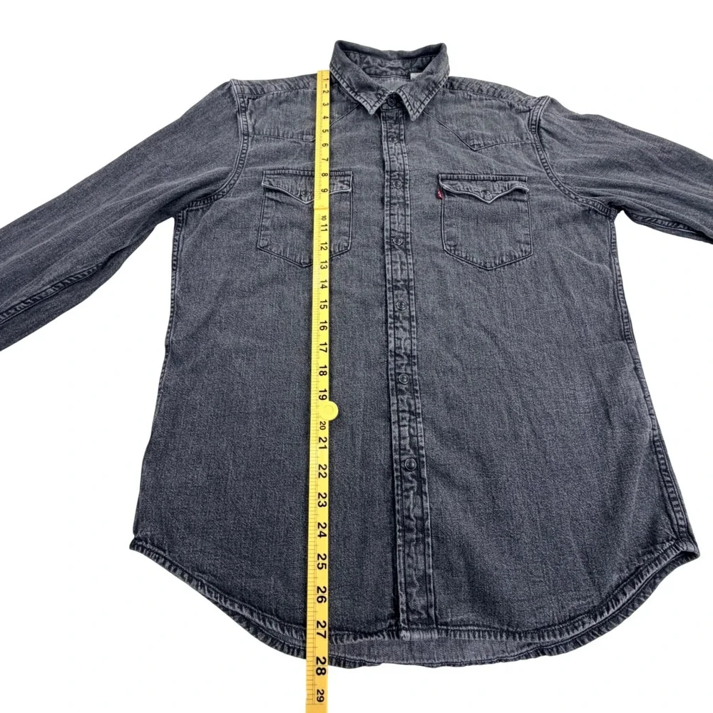 Levi's Western Barstow Shirt Men Medium Black Pearl Snaps Standard Fit Denim